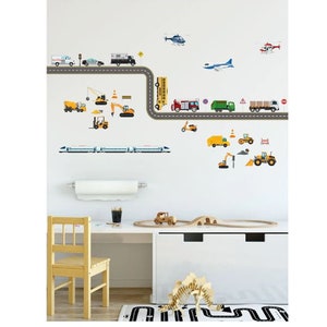 Cars Highway Road Wall Sticker, Construction Wall Decal, Kid&#39;s Room Wall Decal, Gift for Kid&#39;s