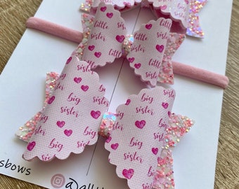 Big sister little sister hair bow baby headband baby shower gift sibling gifts new sister