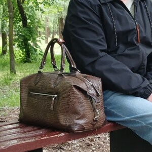 Bolsa de viaje de cuero hecha a mano, bolsa de fin de semana, bolsa de gimnasio imagen 1
