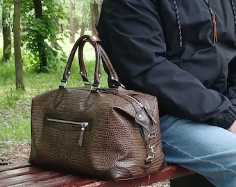Handmade Leather Duffle Bag, Travel Holdall Weekender, Gym Bag