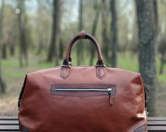 Braune Leder-Reisetasche | Hochwertige, handgefertigte Reisetasche | Luxuriöse Weekender-Tasche mit YKK-Reißverschluss | Unisex-Handgepäck | Große Sporttasche aus Leder
