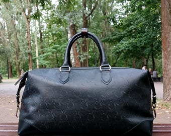 Reisetasche aus Leder, 45 cm | Schwarze Leder-Wochenendtasche | Handgepäck 17,7" | Premium-Reisetasche | Herren-Wochenendtasche | Kabinentaugliche Reisetasche