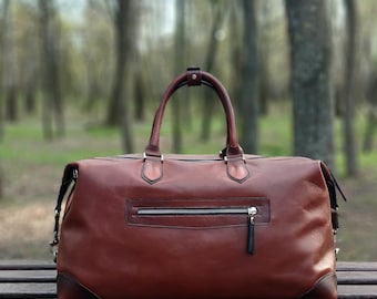 Genuine Leather Travel Duffle Bag, Men's Gym Weekender..Two bags for the price of one