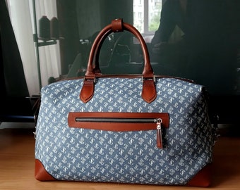 Handgemachte Leder Reisetasche, Denim Weekender Weekender