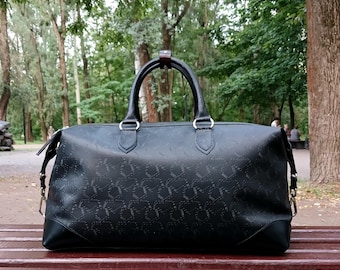 Bolsa de viaje de cuero de 45 cm / Bolsa de fin de semana de cuero negro / Equipaje de mano de 17,7" / Bolsa de lona premium / Bolsa de viaje para hombre / Bolsa de viaje aprobada para cabina