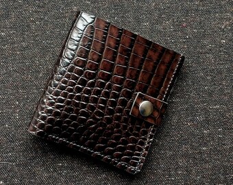 Men's Crocodile-Embossed Leather Wallet, Italian Clasp, Gift for Him