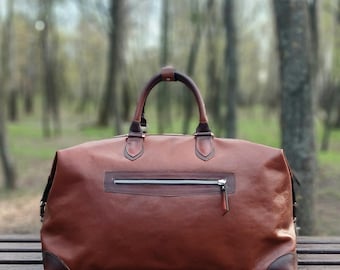 Bolsa de lona de cuero marrón / Bolsa de viaje artesanal de primera calidad / Bolsa de fin de semana de lujo con cremallera YKK / Equipaje de mano unisex / Bolsa de gimnasio grande de cuero