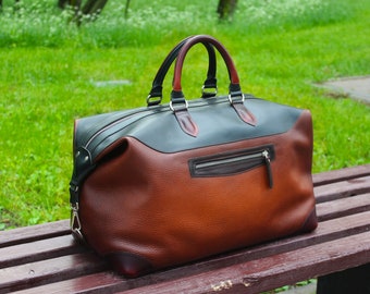 Bolsa de viaje de cuero genuino, ideal para el gimnasio de fin de semana para hombre