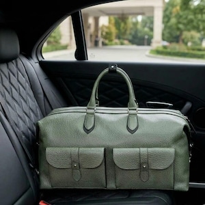 Mint Green Travel Bag, Elephant Embossed Duffel, Premium Leather Weekender, Unique Unisex Cabin Bag, Handmade Luxury Luggage