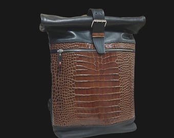 Handmade Leather Roll Top Backpack, Laptop Travel Bag