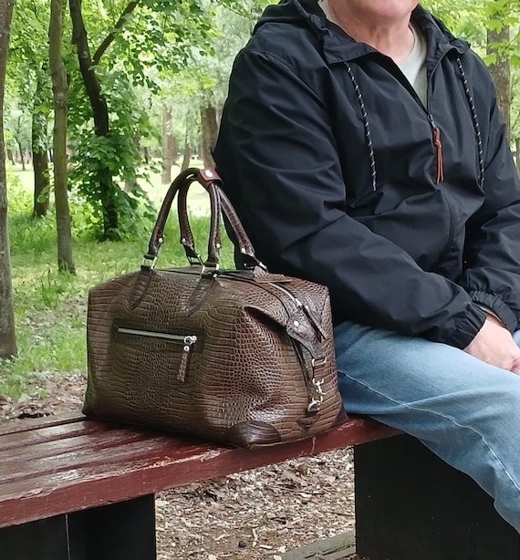 Handmade Leather Duffle Bag, Travel Holdall Weekender, Gym Bag