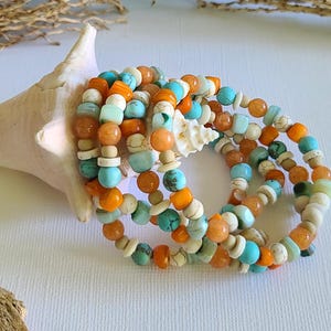 4pcs Colorful Beach Bracelets, Beachy Boho Style, Coastal Bracelets, Beach Jewelry, Shell Bracelets, Gift For Mom, Beach Vacation Jewelry