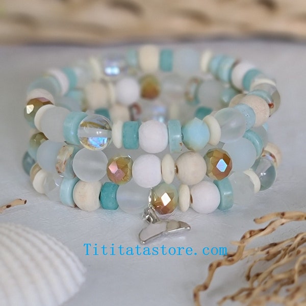 3 Beach Bracelets, Boho Bracelets, Coastal Gifts, Sea Glass Bracelets, Beachy Bracelet,Coastal Style Bracelets, Gifts For Her, Beach Jewelry