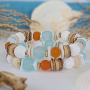 2pc Tropical Style Beach Bracelets, Summer Jewelry, Coastal Bracelets, Beach Lover Gifts, Shell Bracelets, Beachy Summer Vibes