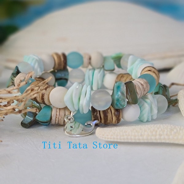 2 Beach Bracelets, Boho Bracelets, Sea Glass Bracelets, Beachy Bracelet, Coastal Style Gifts,Seashell Bracelets,Gifts For Mom, Beach Jewelry