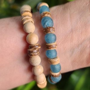 2pc Summer Style Bracelets, Beach Bracelets, Sea Glass Jewelry, Coastal Jewelry, Coconut Wood Beaded Bracelets, Coastal Sea Glass Bracelets
