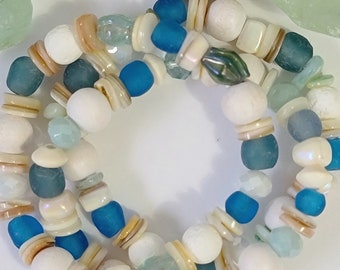 Beach Bracelets, Sea Glass Bracelets, Coastal Jewelry, Seashells Bracelets, Boho Bracelets, Beach Lover Gifts, Gifts For Mom,Birthday Gifts,