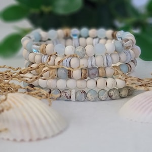 5 Beach Bracelets, Boho Bracelets, Sea Glass Bracelets, Beachy Bracelet,Coastal Style Gifts,Seashell Bracelets, Gifts For Mom, Beach Jewelry