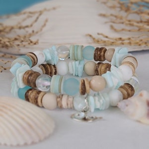 Sea Glass Beach Bracelets: Shell & Coconut Nautical Jewelry Set