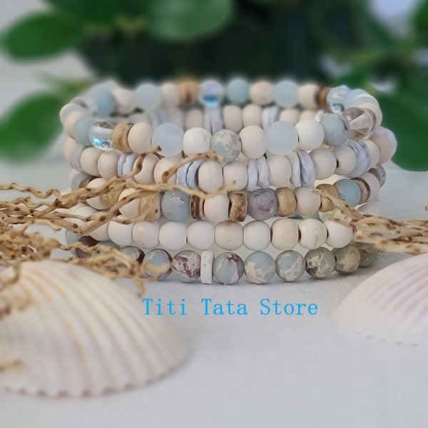 5 Beach Bracelets, Boho Bracelets, Sea Glass Bracelets, Beachy Bracelet, Coastal Style Gifts,Seashell Bracelets, Gifts For Mom,Beach Jewelry