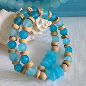 Sea Glass & Coconut Shell Bracelet Set: Coastal Beach Jewelry