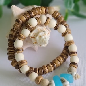 Island Vibes Beach Bracelet Set: Sea Glass & Coconut Shell
