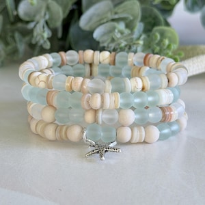 Set of 4 Beach Bracelets, Seashell Jewelry, Beach Vacation Gifts, Coastal Style Gift For Mom, Beachy Boho Coastal Jewelry