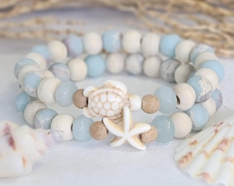 Set of 2 Ocean Inspired Beach Bracelets, Coastal Jewelry, Summer Vibes Beach Jewelry, Coastal Gift For Her, Beachy Boho Bracelets