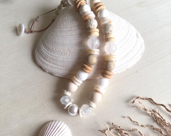 Nautical Style Necklace, Beach Inspired Jewelry, Beachy Boho Chunky Necklace, Vacation Gift, Coastal Jewelry, Earthy Sandy Colors Jewelry