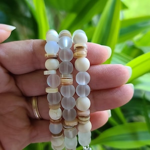 Seafoam Sea Glass Bracelet Set: Boho Coastal Jewelry, Starfish Charm
