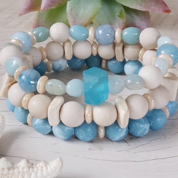 Beach Vibe Style! 3 Colorful Handmade Bracelets. Summer Beach Color. Handmade Beach Jewelry. Coastal Style. Beach Bracelets. Girlfriend Gift