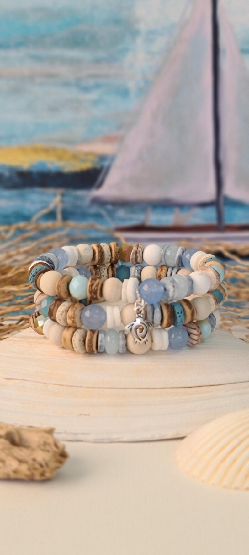 Set of 3 Beach Bracelets, Seashell Bracelets, Coastal Jewelry, Girls Trip Gifts, Nautical Style