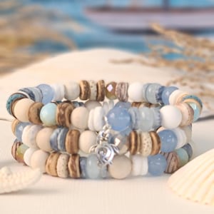 Set of 3 Beach Bracelet Set, Seashell Bracelets, Women Beachy Boho Jewelry, Nautical Style, Summer Vacation Gifts, Coastal Style Bracelets
