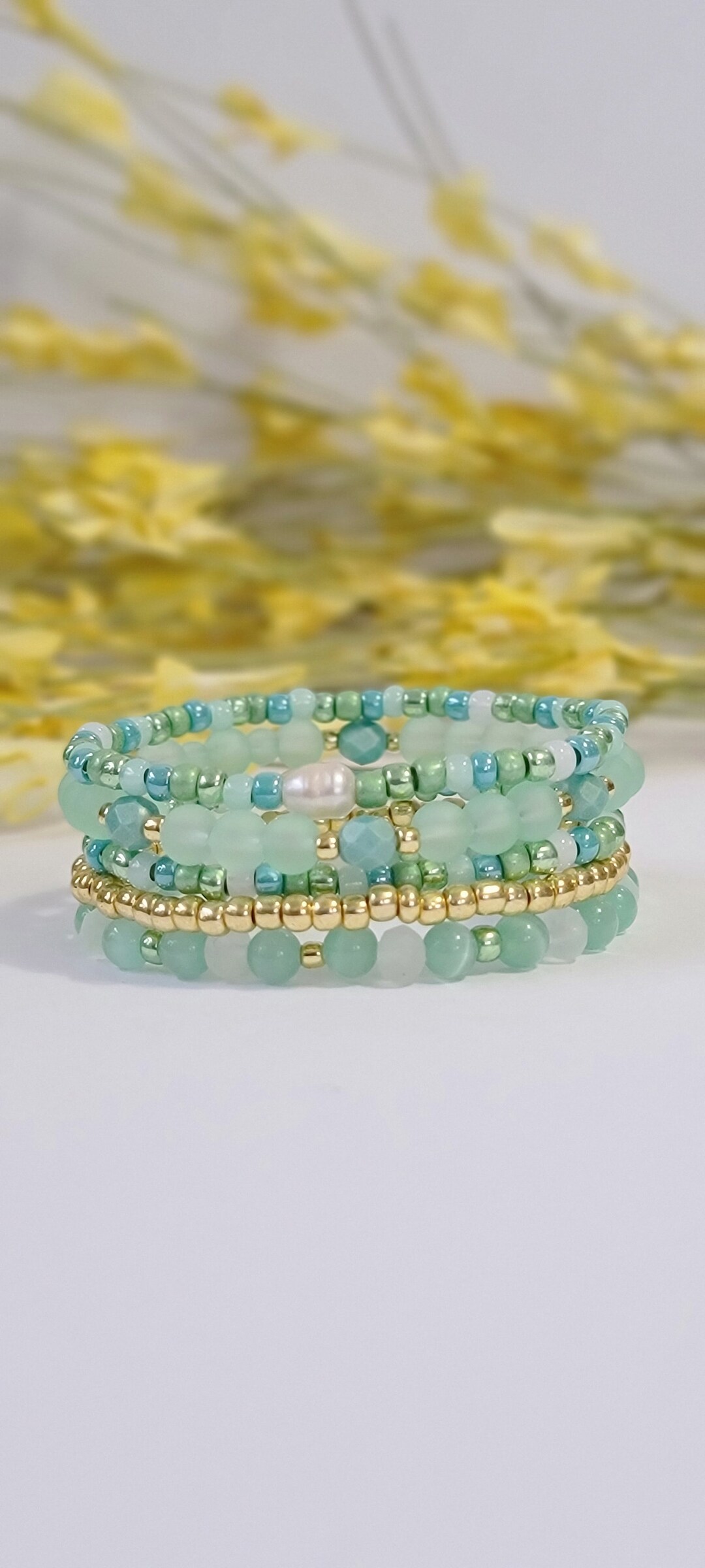 Seafoam Color Bracelets Set of Five Beach Style Handmade Bracelets