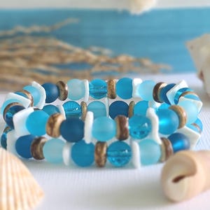 Handmade Sea Glass & Shell Bracelet Set: Beachy Nautical Jewelry