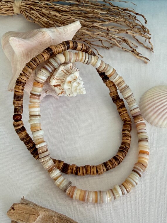 Two Beachy Anklets, Summer Vibes Vacation Style Coastal Anklets, Coconut Shell Beach Jewelry, Seashell Anklets