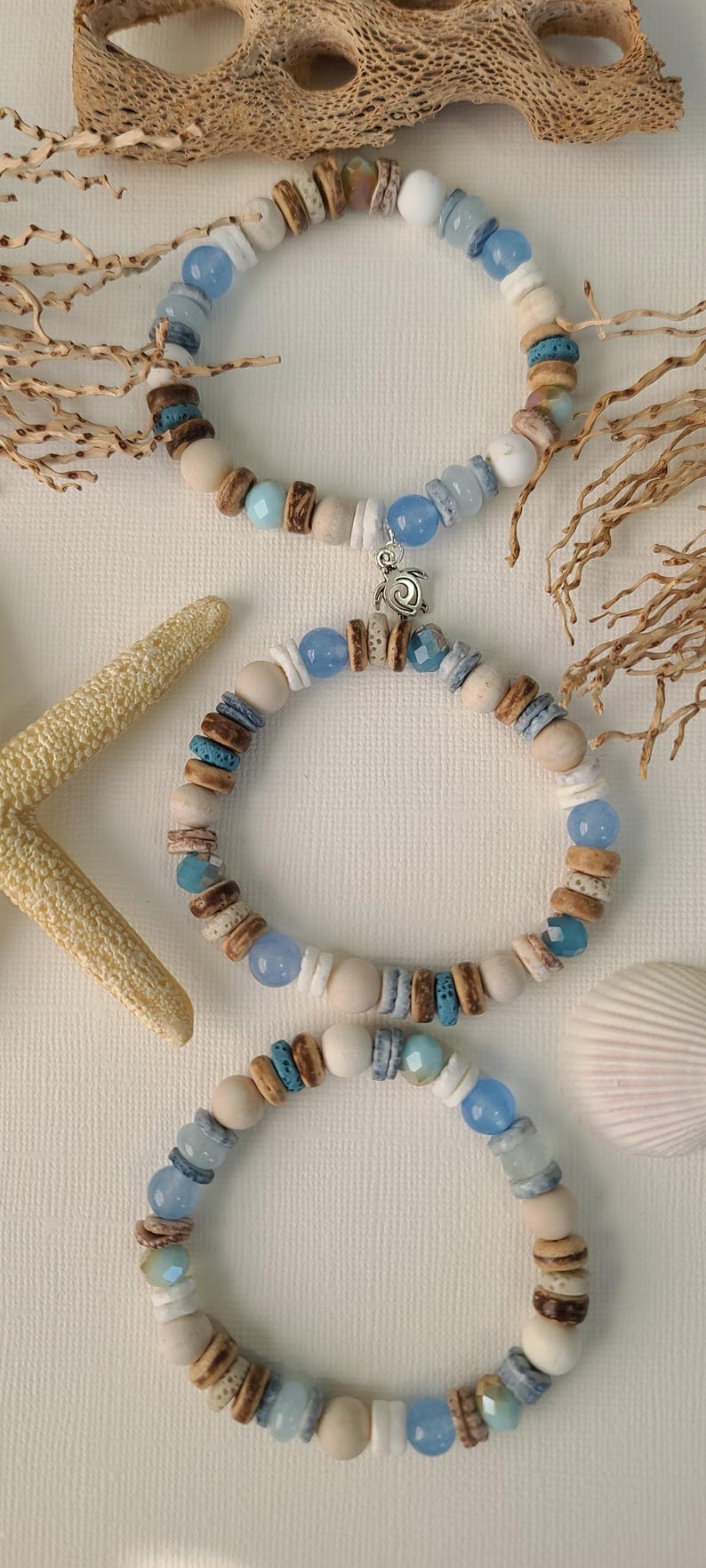 Set of 3 Beach Bracelets, Seashell Bracelets, Coastal Jewelry, Girls Trip Gifts, Nautical Style