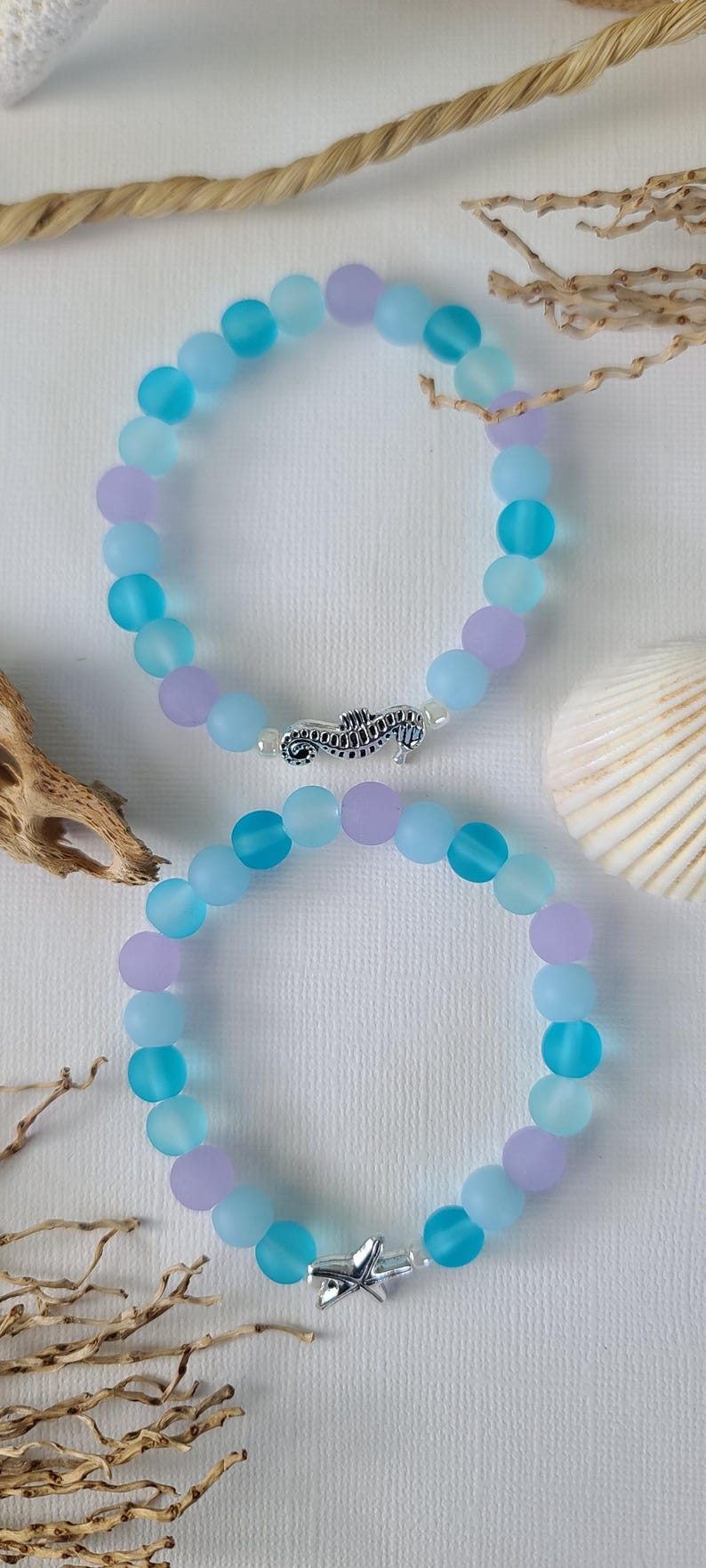 Set of 2 Beachy Charms Bracelets, Coastal Style Jewelry, Gifts for Her, Ocean Theme, Mother