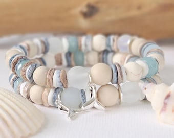 Set of 2 Seashell Bracelets, Boho Beach Jewelry, Coastal Bracelets, Gifts For Mom, Nautical Style, Beach Lover Gift, Summer Vacation Gift