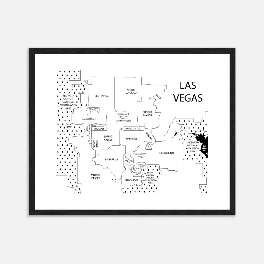 Las Vegas Neighborhood Map Print - Framed Poster for Housewarming or ...