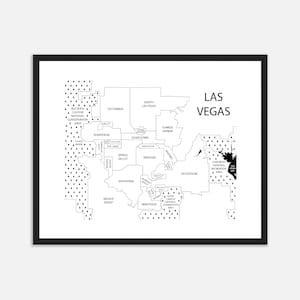 Impression de carte du quartier de Las Vegas - Poster encadré pour pendaison de crémaillère ou cadeau pour une nouvelle maison