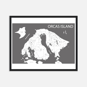 Orcas Island Karte drucken, San Juan Islands Kunst, Karte von Orcas Island Washington, Urlaubsdekoration, gerahmtes Poster