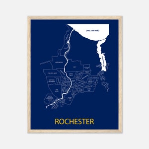Rochester New York Map Print, Framed Poster of Rochester NY, University of Rochester Graduation Gift, RIT Alum Gift, Dorm Room Decor