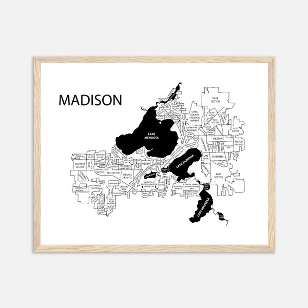 Madison Map Print Wall Art, Madison Neighborhood Map, Madison Wisconsin Print Wall Hanging, Personalized Home Decor, Custom Posters