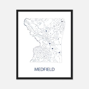Medfield Massachusetts Karte, gerahmtes Poster von Medfield MA, Einweihungsgeschenk, College-Abschlussgeschenk, neuer Job Geschenk, Bürodeko