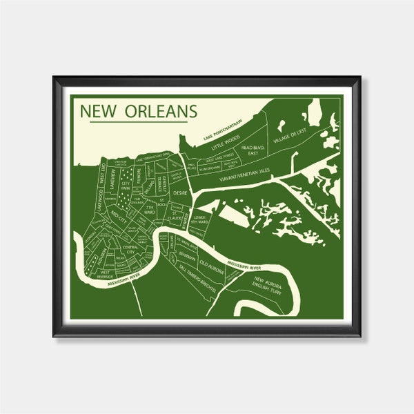 New Orleans Map Print, Neighborhood Map of New Orleans, Customized Poster Print, Saints Wall Decor, Anniversary Gift Map, Personalized Art