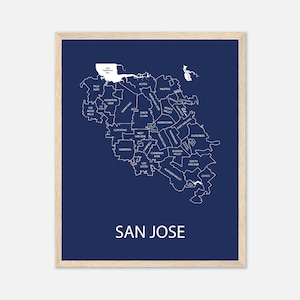 San Jose kaart afdrukken, stadskaart kunst aan de muur, San Jose buurt kaart poster, San Jose State University graduatiegift, Inwijdingsfeest cadeau