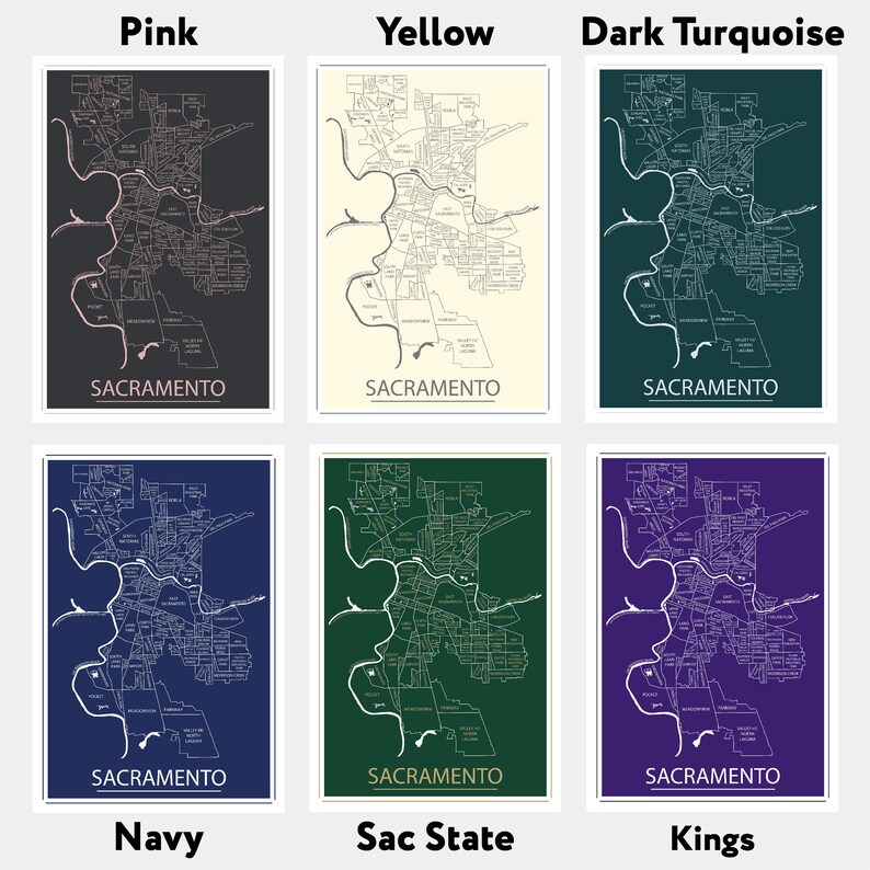 Sacramento Neighborhood Map Print Sacramento Wall Art Poster Etsy