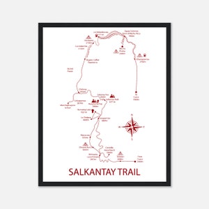 Machu Picchu Salkantay Trail Map Print, Hiking Gift for Friends, Personalizable Travel Gift, Commemorative Climbing Gift, Birthday Gift