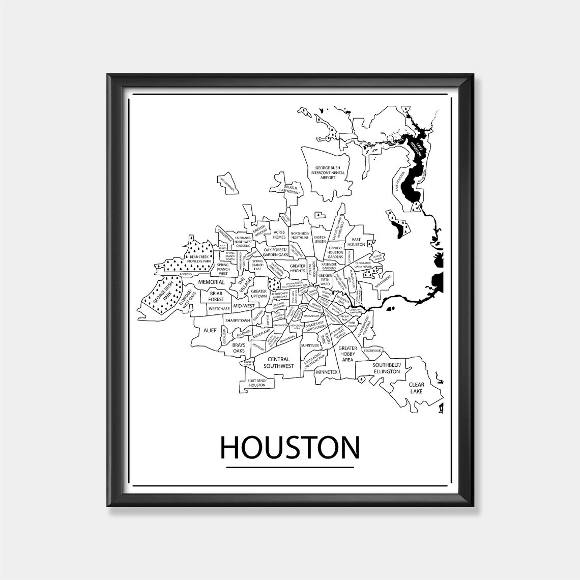 Houston Map Wall Art Print Houston Texas Gifts for Bride | Etsy